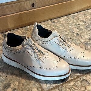 Men's Beige Wingtip Derby Sneakers - Stylish Casual Dress Shoes